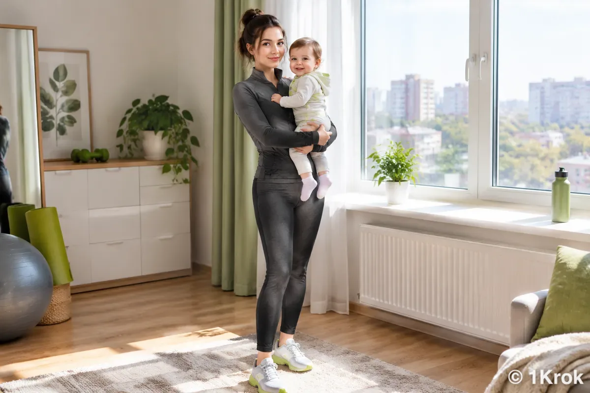 Мама после месяца упражнений после родов чувствует опору в теле и бодрость